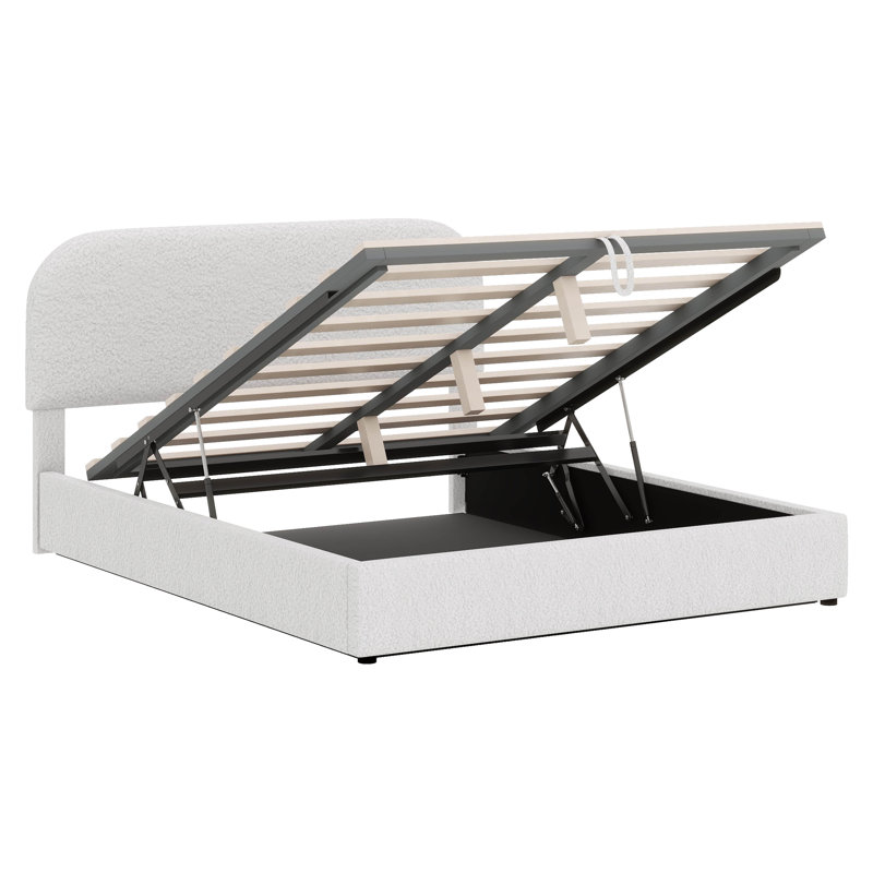 Lit plateforme tapissier Teddy, Blanc, Grand lit