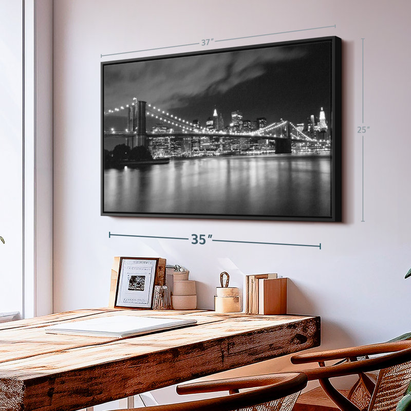 «Brooklyn Bridge At Night Wall Art», H 21 po x l 31 po