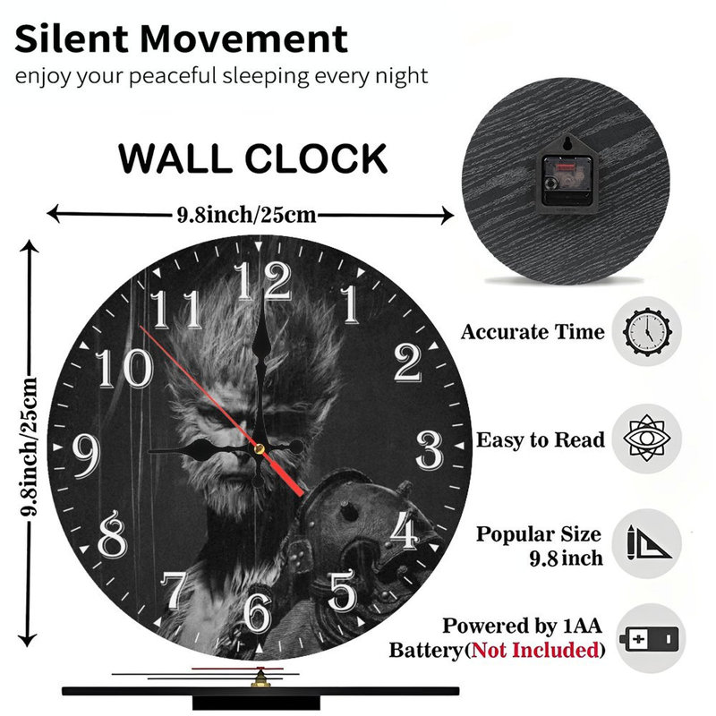 Horloge murale en bois 10 po, mouvement silencieux, à piles (piles AA non incluses), décor artistique, parfait pour les décorations