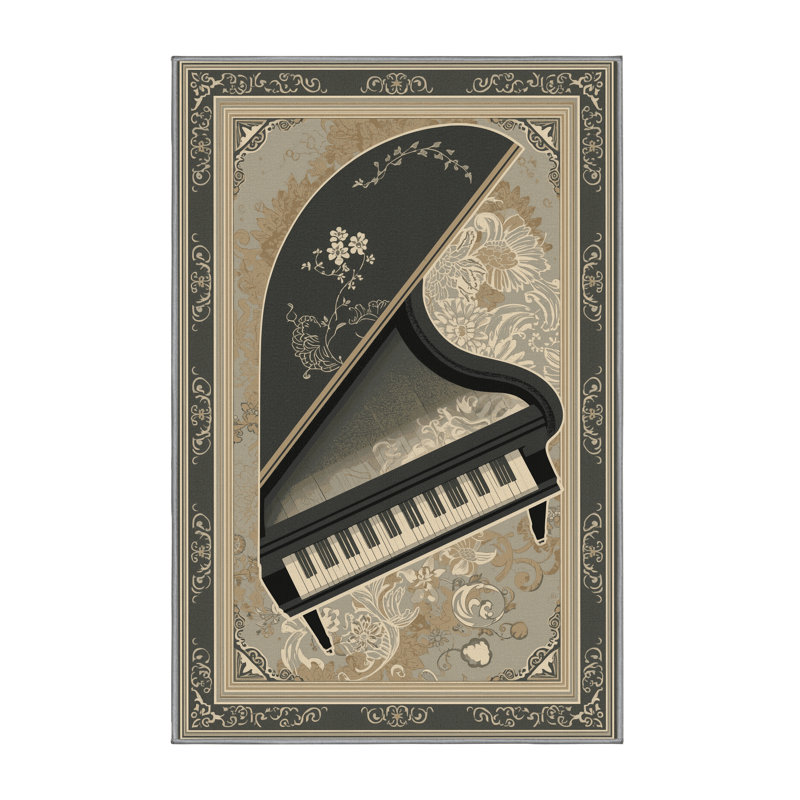 Tapis oriental classique brun et gris lavable à la machine Osnas Piano, 7 x 9