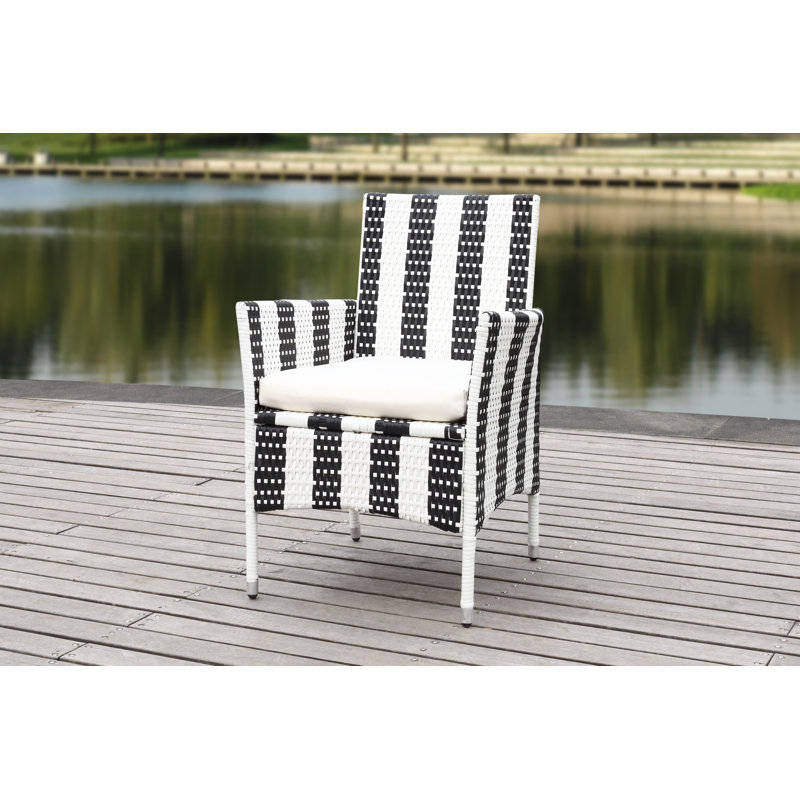 Chaise de patio avec coussin Astrid, Noir / Blanc