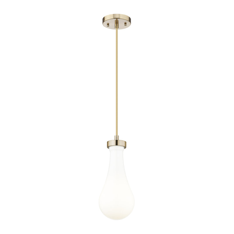 Owego 1 Light 5" Cord Hung Pendant, Gloss White, Champagne Bronze, 12.13" H x 5.13" W x 5.13" D