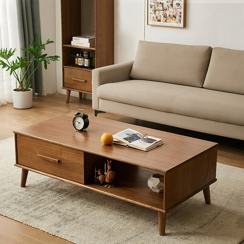 Brown Solid Wood Rectangular Coffee Table, 15.75" H x 39.37" L x 19.69" W, Brown