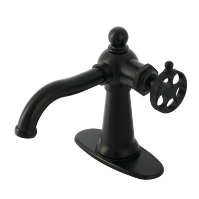 Kingston Brass Wendell Single-Handle 1-Hole Deck Mount Bathroom Faucet with Knurled Handle and Push Pop-Up Drain
