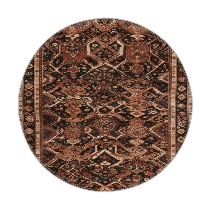 Tapis turc intérieur et extérieur brun, Rond 5 pi