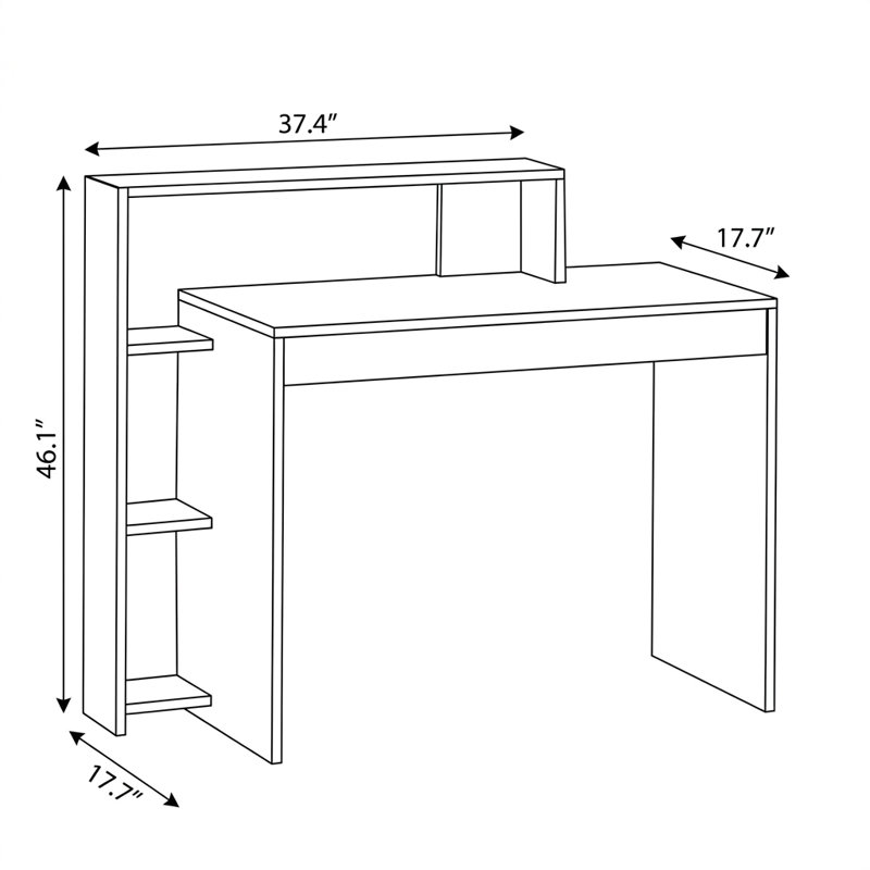 Bureau d'ordinateur asymétrique avec rangement intégrés et tablettes