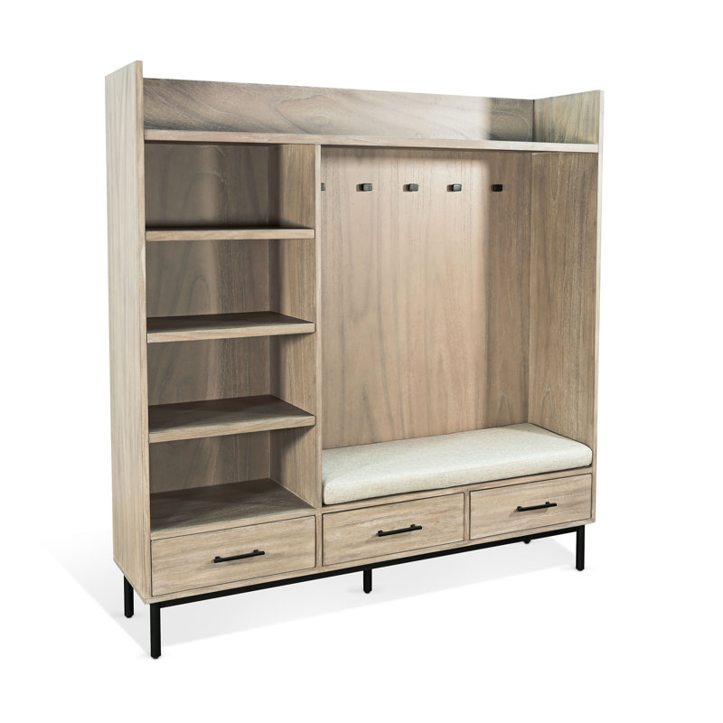 Jenny Light Brown Wood Hall Tree with Storage Bench