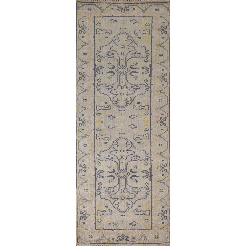 Tapis de couloir oriental vert Oushak 3 x 8