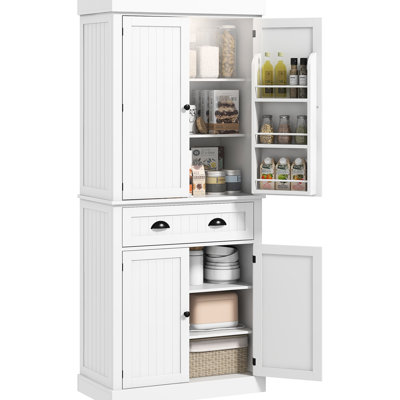 71" Kitchen Cabinet With Motion Sensor - 6 Door Shelves, Drawer, 4 Adjustable Shelves Matte White Pantry Drawer & For Mesmerizing Living, Dining Room