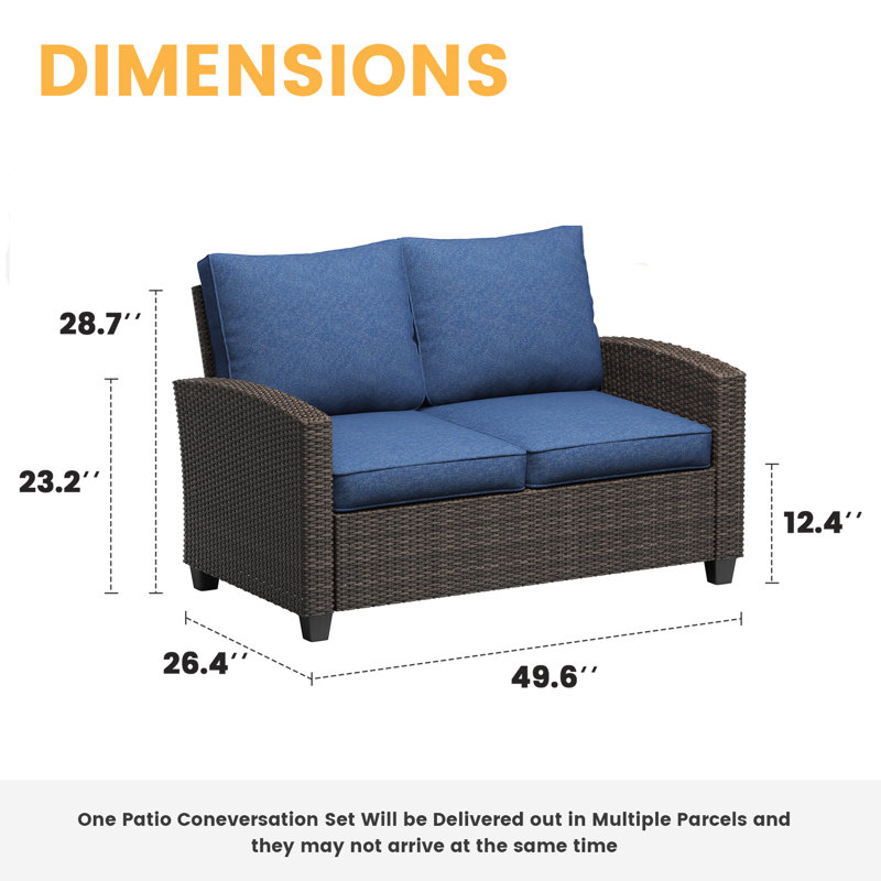 Outdoor Wicker Loveseat | All-Weather Durable for Patio/Balcony/Terrace | Modern Design with Cushions, Slate Blue