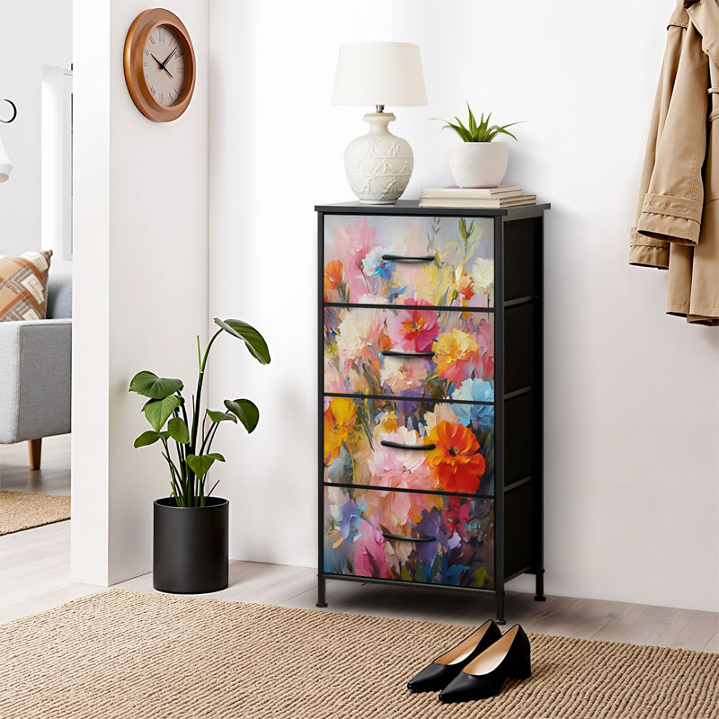 4 Drawer Dresser for Bedroom, Narrow Chest of Drawers, Wooden Top and Study Iron Frame 18"x37.5"-(WxH)
