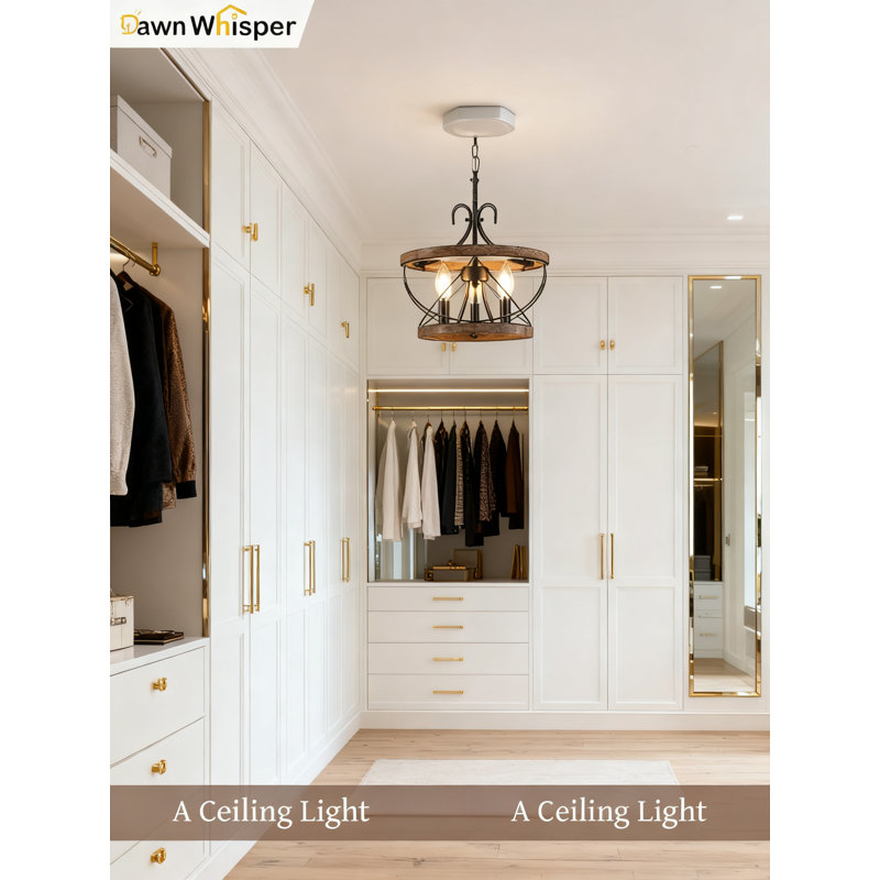 Luminaire de style lustre de style campagnard avec 3 lumières, conception de tambour en bois rustique pour la salle à manger, la cuisine et la lampe suspendue dans le vestibule
