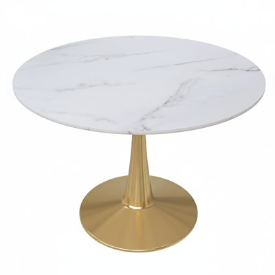  Bristol 40" Round Dining Table, Modern 4-Person Kitchen Table with Gold Pedestal Base, Mid-Century Glam Dining Room Table