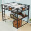 Lit mezzanine double avec bureau, tablettes et tiroirs de rangement