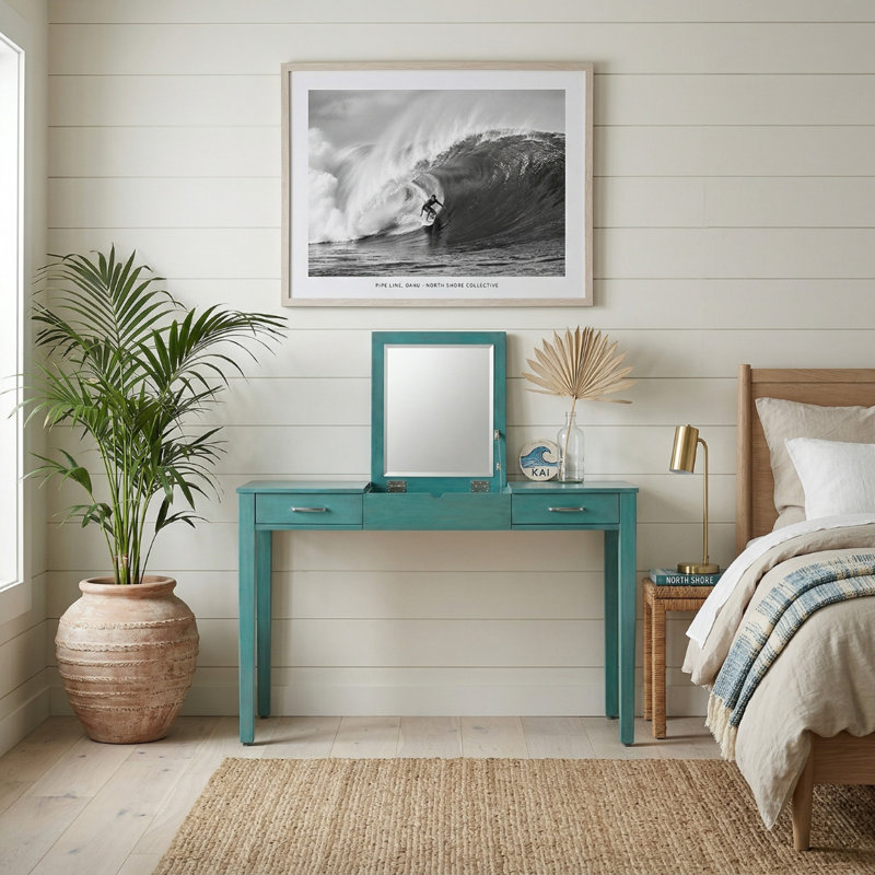 Bureau d'écriture avec prises encastrées Kiralyn, Turquoise