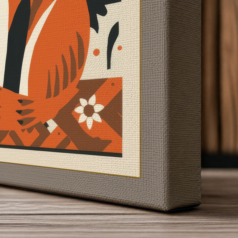 Folk Art Fox Scandinavian - Wrapped Canvas, 18x12 - 45.7 x 30.5 cm, Taupe Border