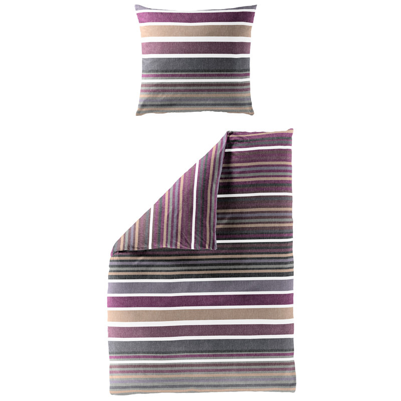 Bierbaum 4067 Flannel Striped Duvet Cover Set with Pillow Shams