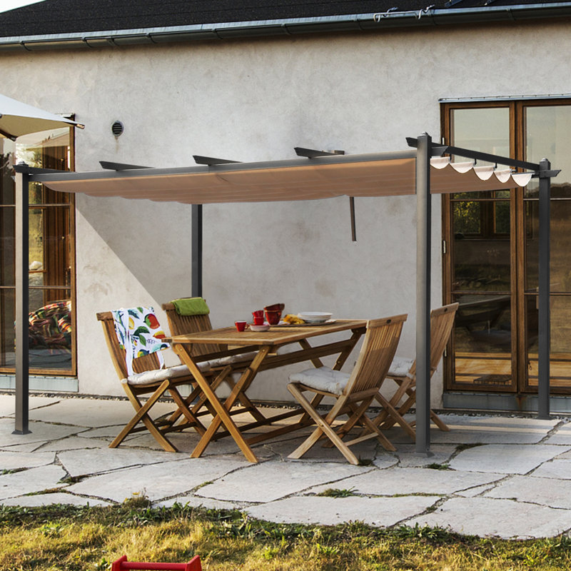 13 pi. L 10 pi. Pergola en métal avec auvent, Kaki