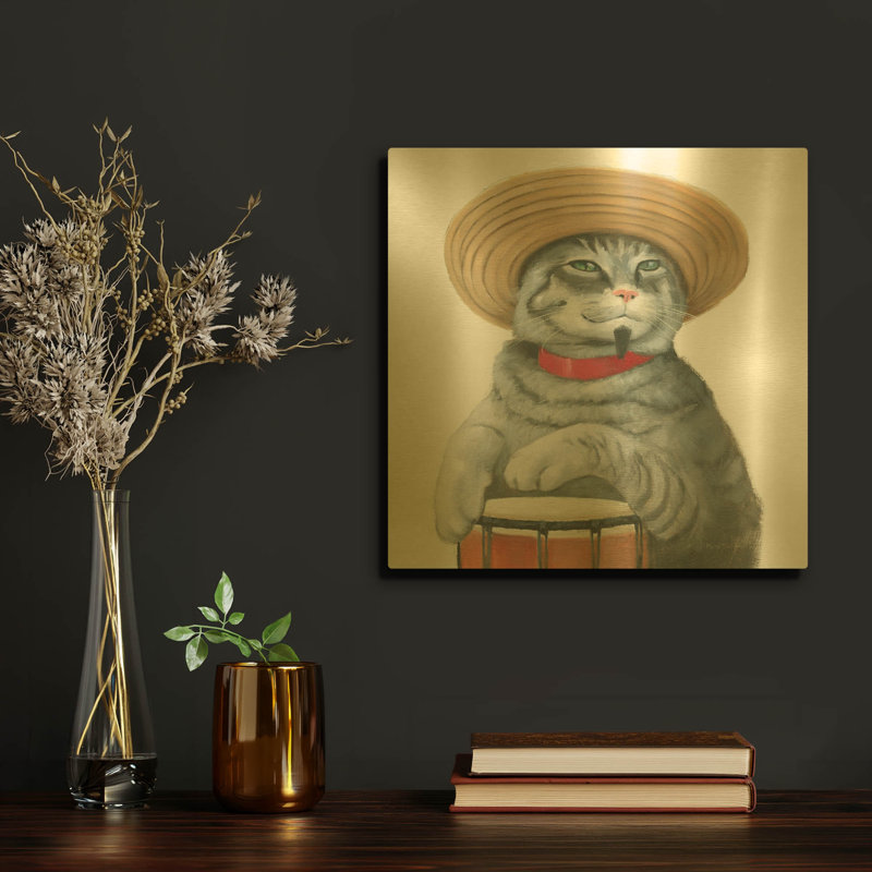 « Cattitude 2 » de Myles Sullivan, tableau mural en métal doré, 30,5 cm x 30,5 cm, 12"x12"