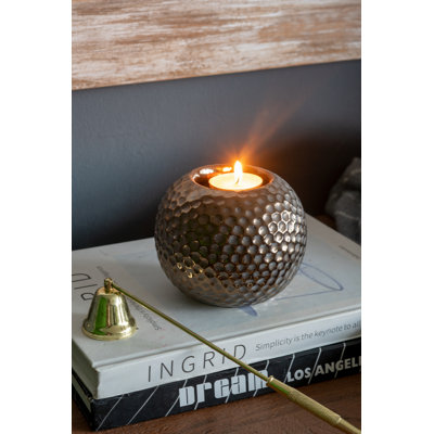 S/2 Transitional Round Ceramic Tealight Candle Holders with Textured Bronze Finish