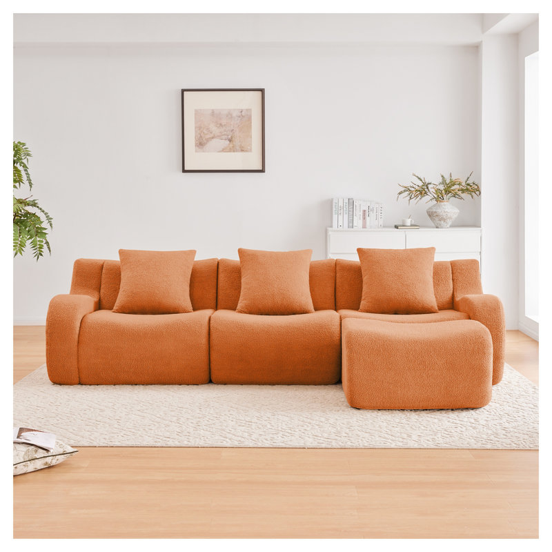 Canapé modulaire orange à 3 places modulaire, mobilier de salon en tissu haut de gamme sans assemblage, Orange moelleux