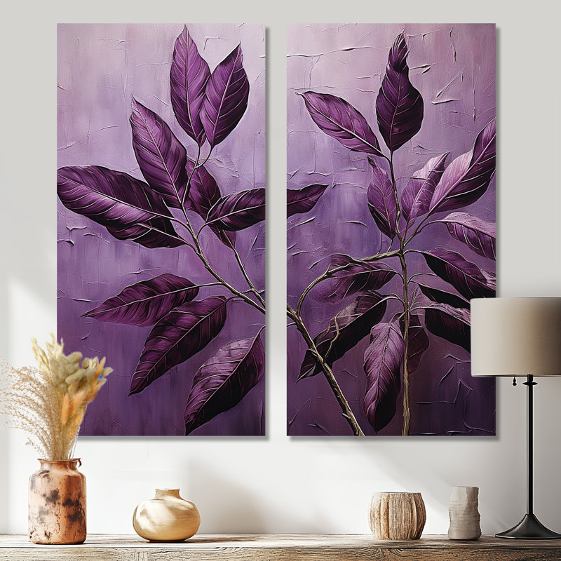 «Purple Leaves Plum Precision II» - impressions sur toile traditionnelles mauves, 20" H x 24" W, Wrapped Canvas