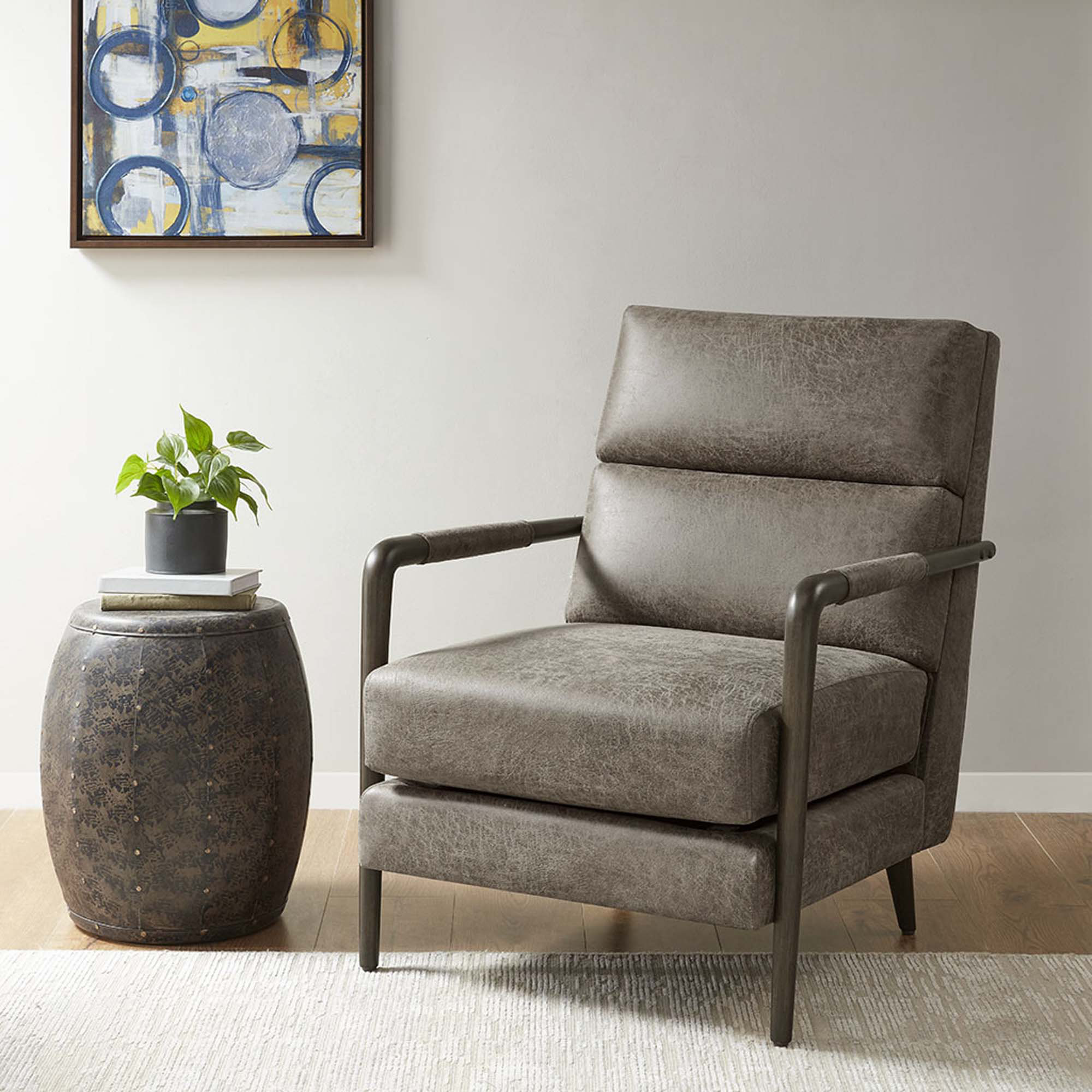 Madison Park Gavin Faux Leather Channel Accent Armchair Wayfair Canada