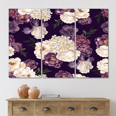 «Beige and Mauve Vintage Flowers I», reproduction d'art sur toile traditionnelle