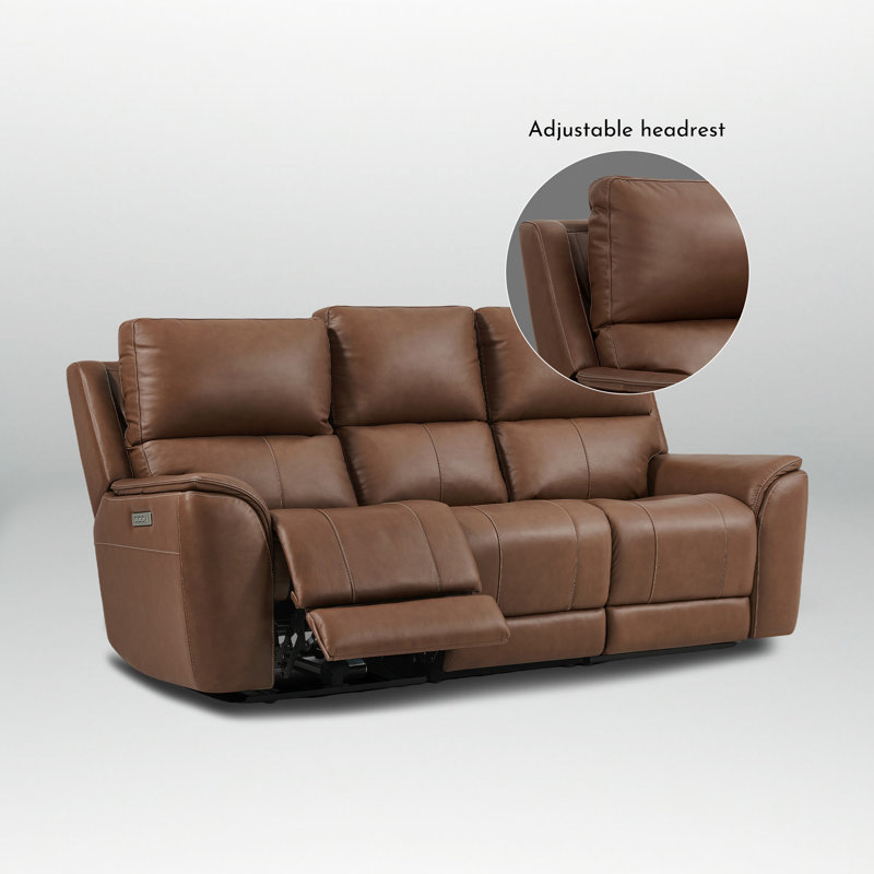 Canapé inclinable électrique en cuir 3 places avec gravité zéro et port USB intégré, Marron clair