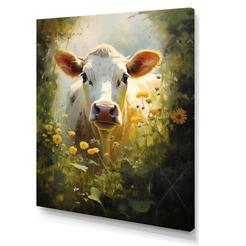 Dawnda Cow Curious Encounter II, reproduction d'art sur toile, Toile tendue, H 20 po x l 12 po x P 1 po