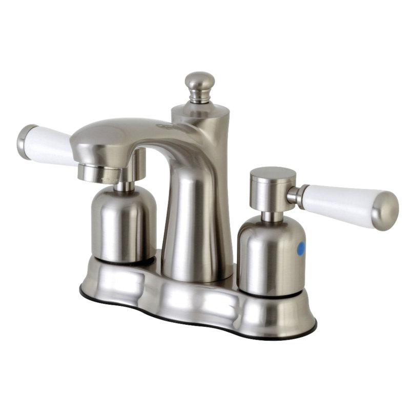 Kingston Brass Paris Two-Handle 3-Hole Deck Mount 4" Centerset Bathroom Faucet with Plastic Pop-Up, Brushed Nickel