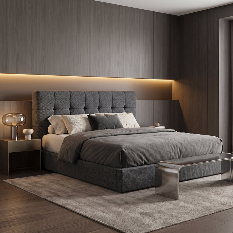 Lit plateforme grand capitonné, Queen, Gray