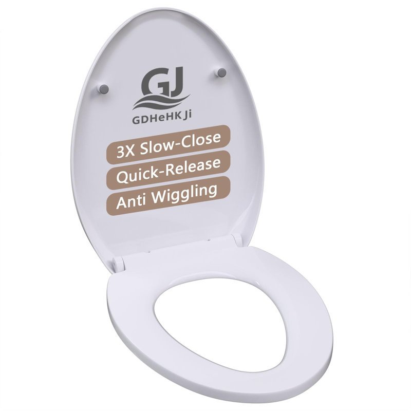 Siège de toilette allongé avec charnière à fermeture douce, housse de siège de toilette en PP blanc, 17,72 po x 14,37 po, silencieux et antidérapant avec 4 butoirs, facile à installer et à nettoyer pour les salles de bain standard