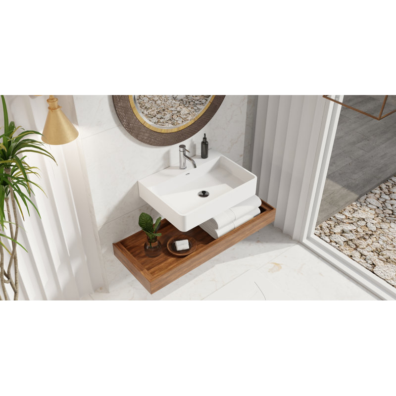 Badeloft 23.6" x 17.7" Rectangular Stone Resin Wall Mounted Bathroom Sink with Overflow WT-01-M-G in Glossy White