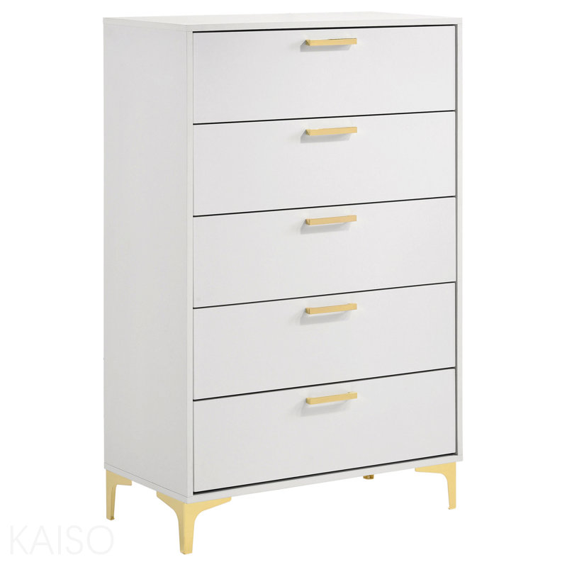 Commode rectangulaire blanche à 5 tiroirs, Blanc
