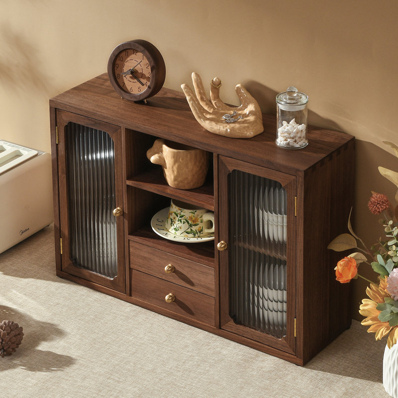 Black Walnut Wooden Kitchen Buffet Sideboard,Countertop Cabinet with Drawer Organizer for Kitchen, Dining Room