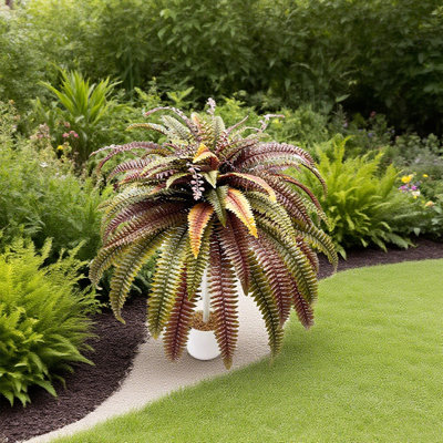 Artificial Boston Fern Bush, 50 Ultra-Realistic Stems With Autumn Foliage, Indoor Faux Plant For Luxury Apartments & Low Light Offices