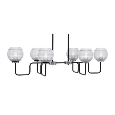 Luminaire pour îlot de cuisine 6 lumières Amarmula, noir mat et graphite, verre strié transparent de 6 po