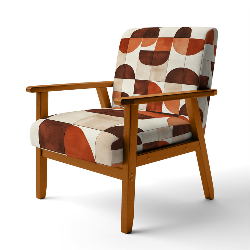 Fauteuil abstrait Mid-Century rembourré - Fauteuil Crescent Rhyth en terre cuite I, Accoudoirs carrés bruns