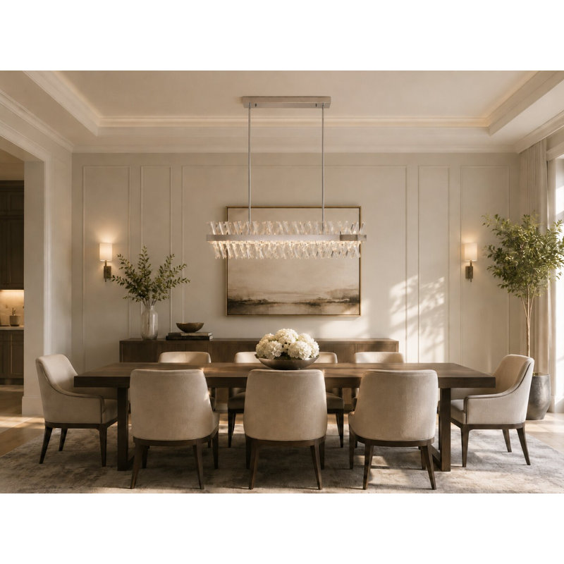 Modern LED Rectangular Crystal Chandelier, Chrome, 10" H x 40" W x 6" D