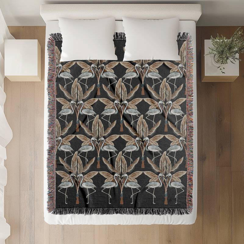 Jeté en mélange de coton Fargo Flamingo, L 60 po x l 50 po, Noir / orange brûlé / blanc cassé