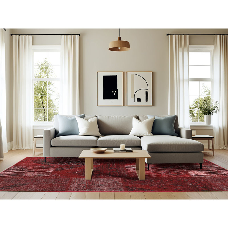 Tapis de zone rouge contemporaine, Rectangle 6 pi x 9 pi