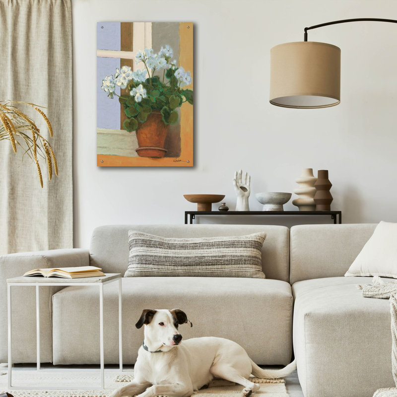 Art mural en verre Creancey Geraniums 2 par Shirley Novak, H 36 po x l 24 po x P 0,2 po