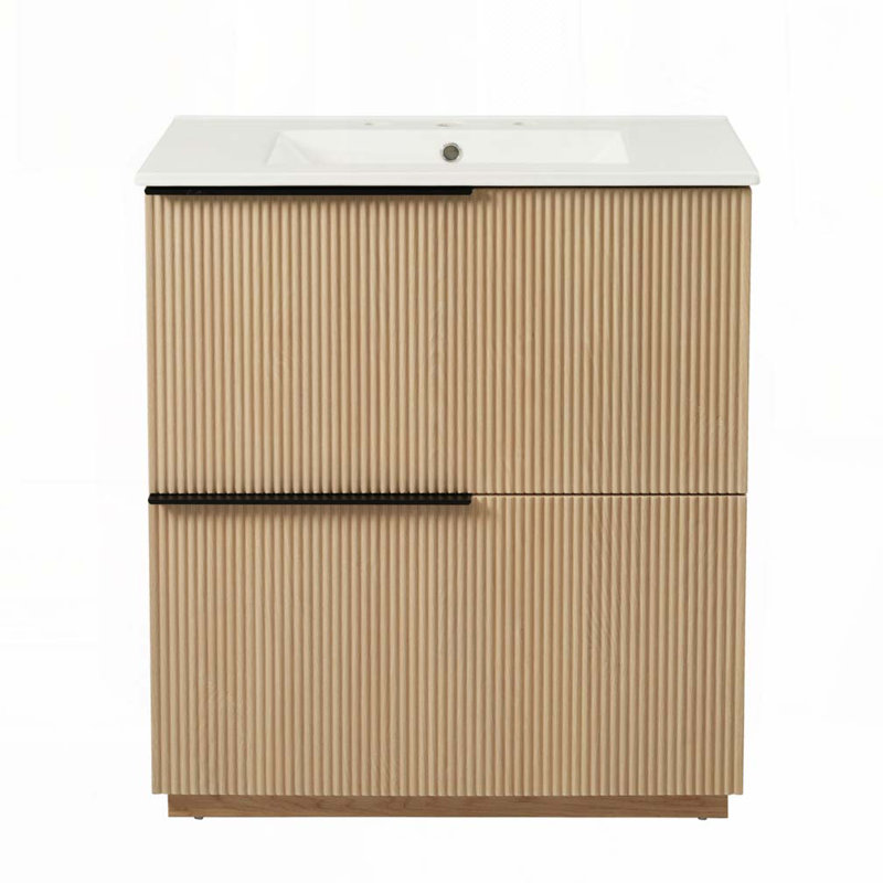 Meuble-lavabo 30 po avec lavabo en céramique et tiroirs pleine extension, Naturel