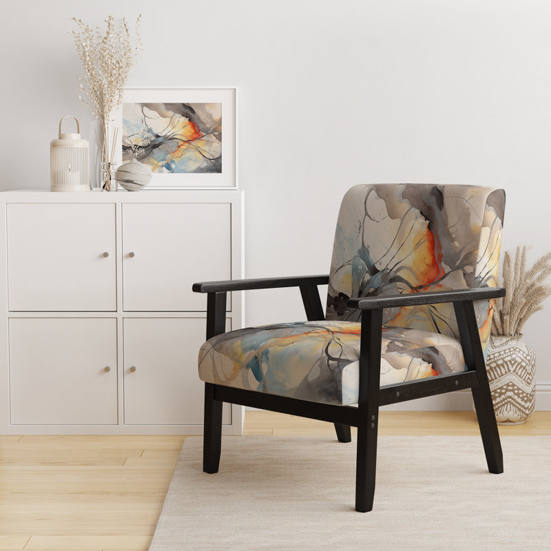 Marble Serenity Colorful Gray Watercolor Waves I - Upholstered Modern Arm Chair, Geometric Shapes Accent Chair