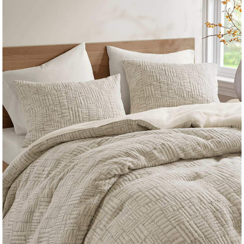 Ensemble 3 pièces d'édredon surdimensionné en coton matelassé pour lit double / grand, Beige