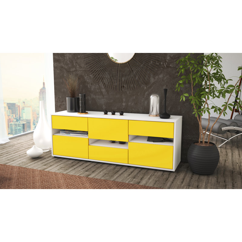 Yandell Unfinished TV Stand for TVs up to 60", Yellow / Matte White