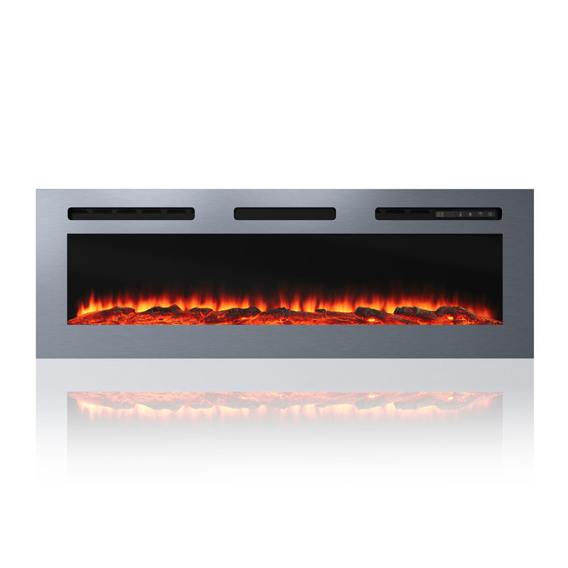 Wall Mounted/Recessed-In Stainless Steel Electric Fireplace, 17" H x 50" W x 4.1" D