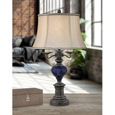 Fanale Blue Marble 31" Gunmetal with Blue Marble Table Lamp with USB Port