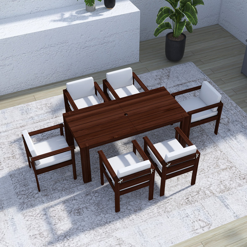 7 Piece Patio Table And Chairs Set, Mocha